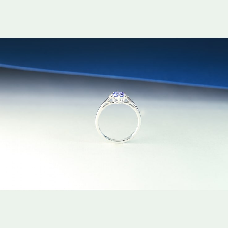 Gin & Grace 14K White Gold Real Diamond Ring (I1) with Genuine Blue Tanzanite