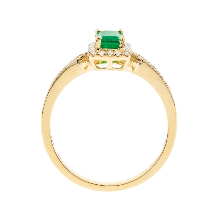 Gin and Grace 10K Yellow Gold Natural Zambian Emerald Ring with Real Diamonds