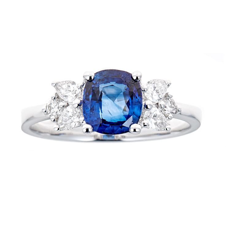 Gin & Grace 18K White Gold Diamond Ring with Blue Sapphire