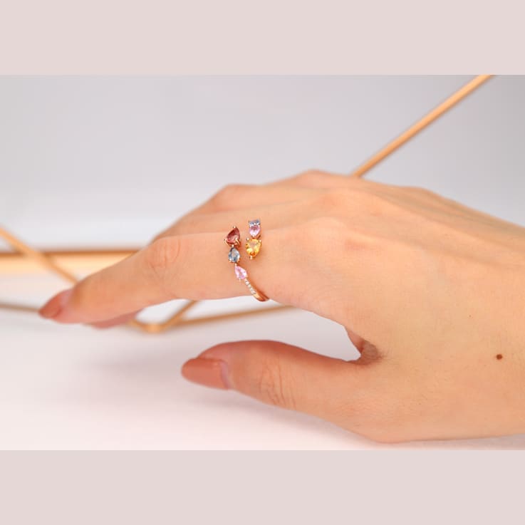 Gin & Grace 14K Rose Gold Real Diamond Ring (I1) with Natural Multi Sapphire