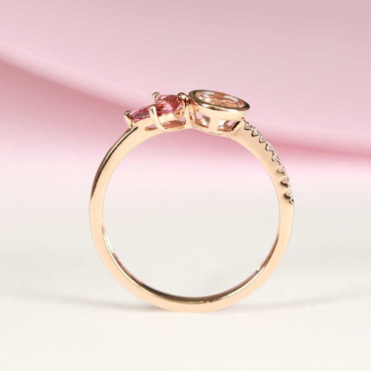 Gin & Grace 14K Rose Gold Real Diamond Ring (I1) with Genuine
Morganite & Pink Tourmaline