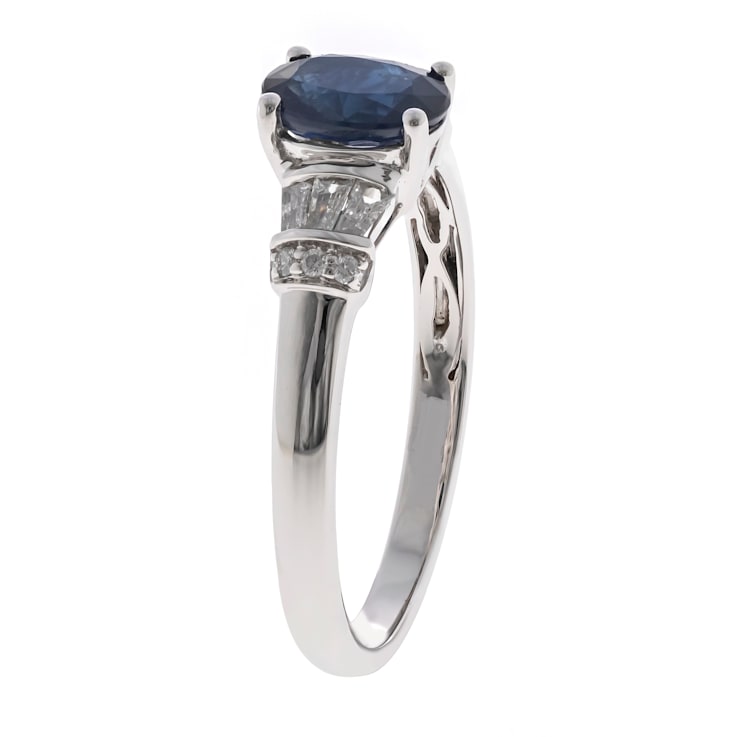 Gin and Grace 10K White Gold Natural Blue Sapphire Ring with Real Diamonds