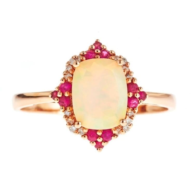 Gin & Grace 14K Rose Gold Real Diamond Ring (I1) with Genuine Ruby
& Natural Ethiopian Opal