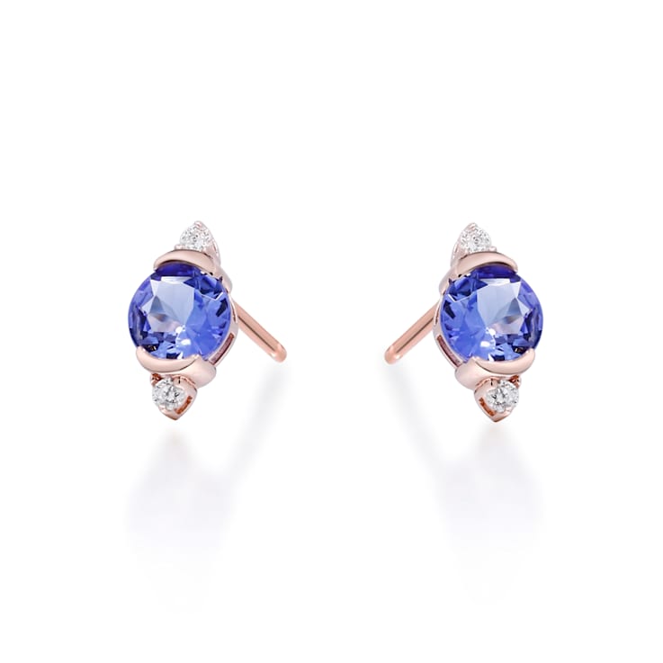 Gin & Grace 10K Yellow Gold Genuine Tanzanite and Real Diamond (I1) Earring