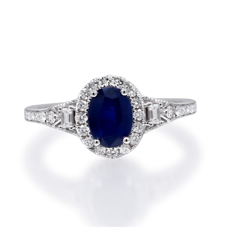 Gin and Grace 14K White Gold Natural Blue Sapphire Ring with Real Diamonds