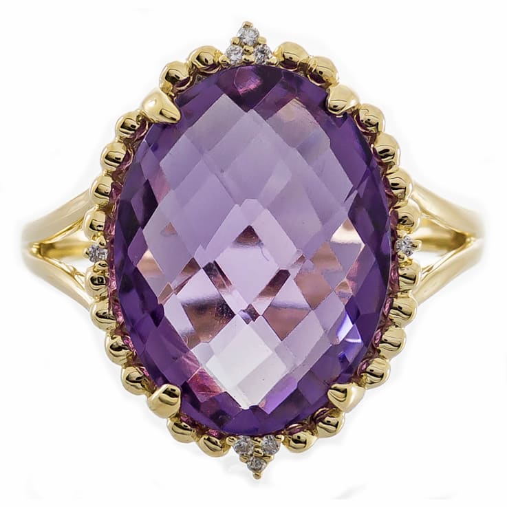 Gin & Grace 14K Yellow Gold Amethyst Ring with Diamond