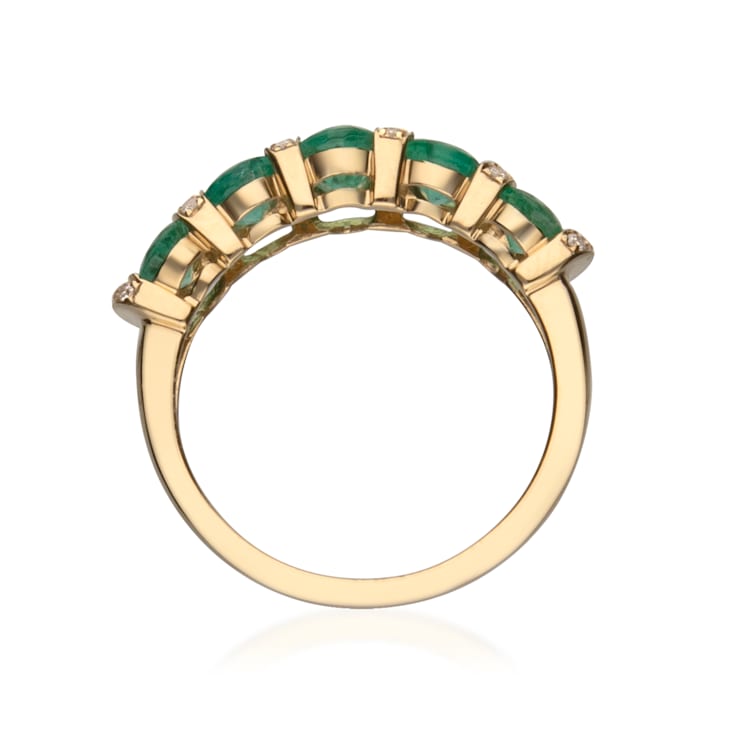 Gin and Grace 14K Yellow Gold Natural Zambian Emerald Ring with Natural Diamonds