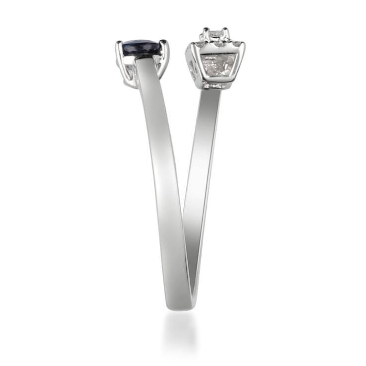 Gin & Grace 18K White Gold Diamond Ring with Blue Sapphire