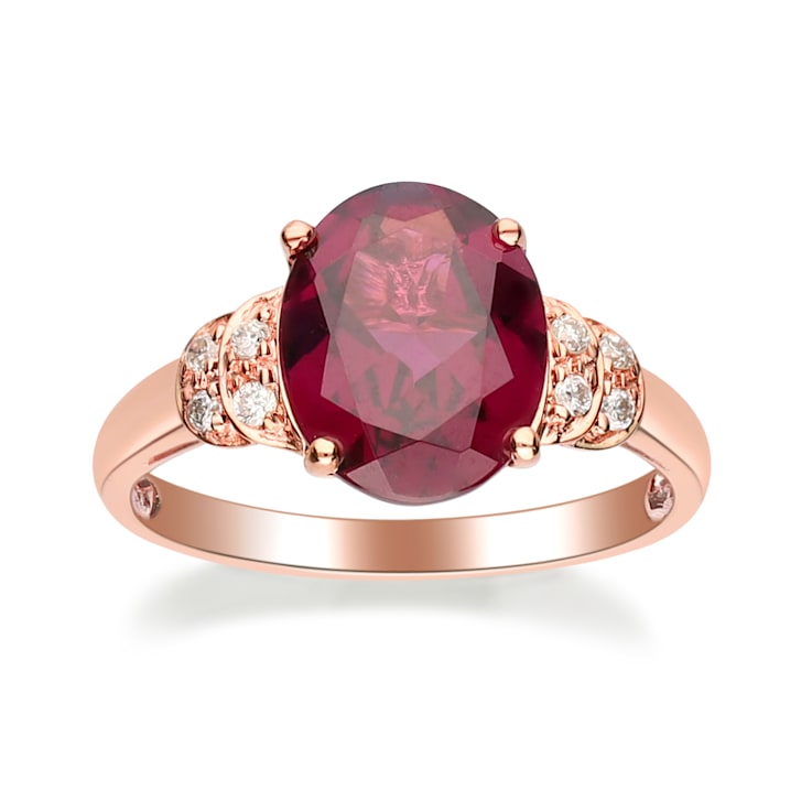 Gin Grace 14K Rose Gold Real Diamond Ring I1 with Raspberry color Natural Rhodolite Garnet