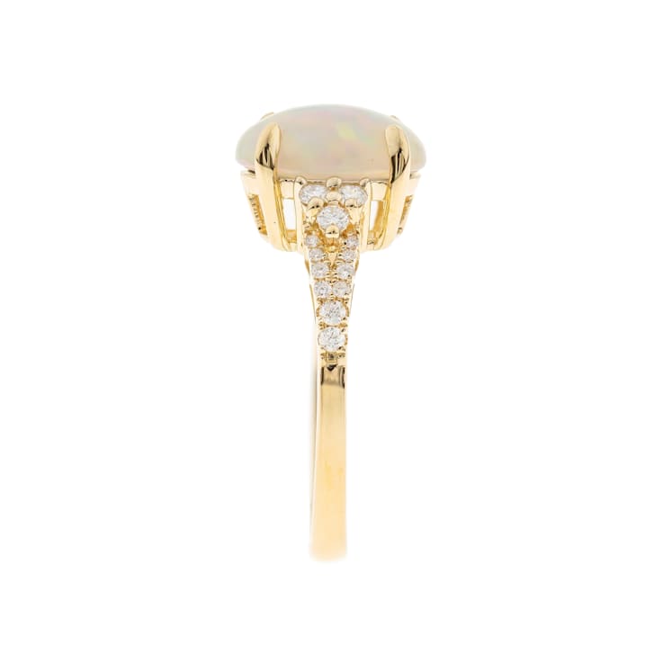 Gin & Grace 10K Yellow Gold Real Diamond Ring (I1) with Natural Opal