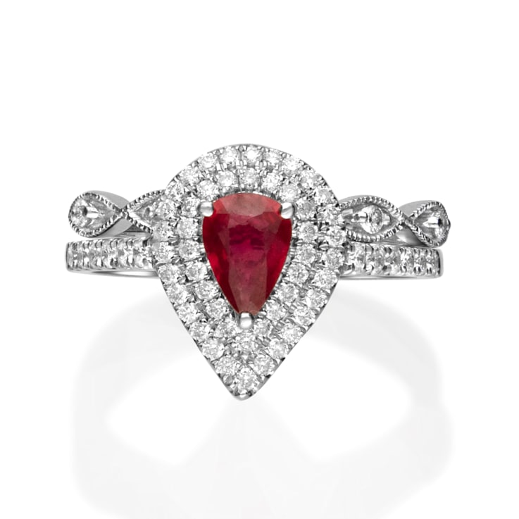Gin & Grace 14K White Gold Natural Ruby With Real Diamond (I1) Ring