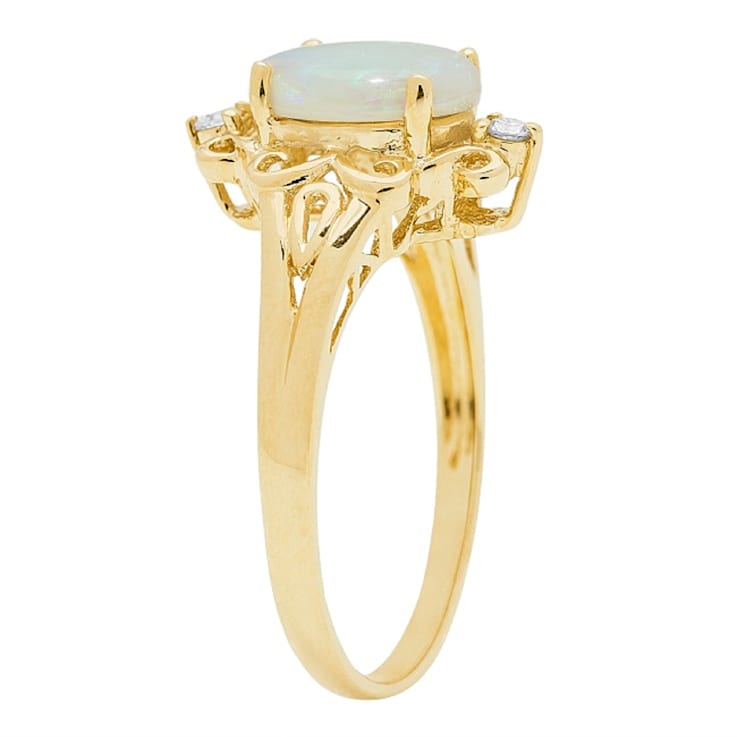 Gin & Grace 14K Yellow Gold Real Diamond Anniversary Ring (I1) with
Natural Australian Opal