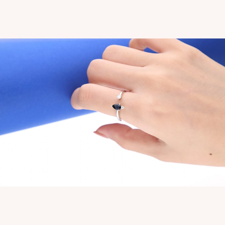 Gin & Grace 10K White Gold Real Diamond Ring (I1) with Natural Blue Sapphire