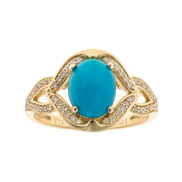 Gin and Grace 14K Yellow Gold Natural Turquoise Ring with Real Diamonds