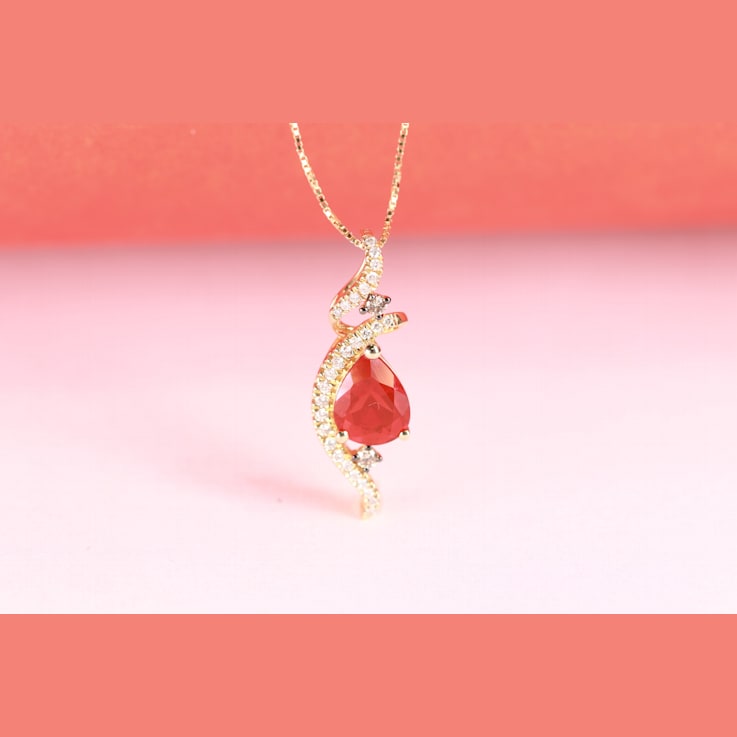 Gin & Grace 14K Yellow Gold Mexican Fire Opal Pendant Necklace with Diamonds
