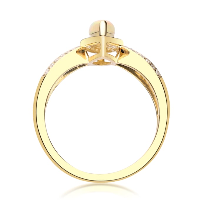 Gin & Grace 10K Yellow Gold Real Diamond Ring (I1) with Natural Opal