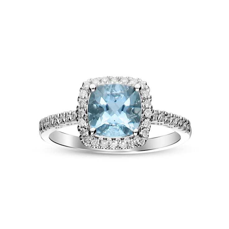 Gin & Grace 14K White Gold Natural Aquamarine & Diamond (I1)
Halo Style Ring