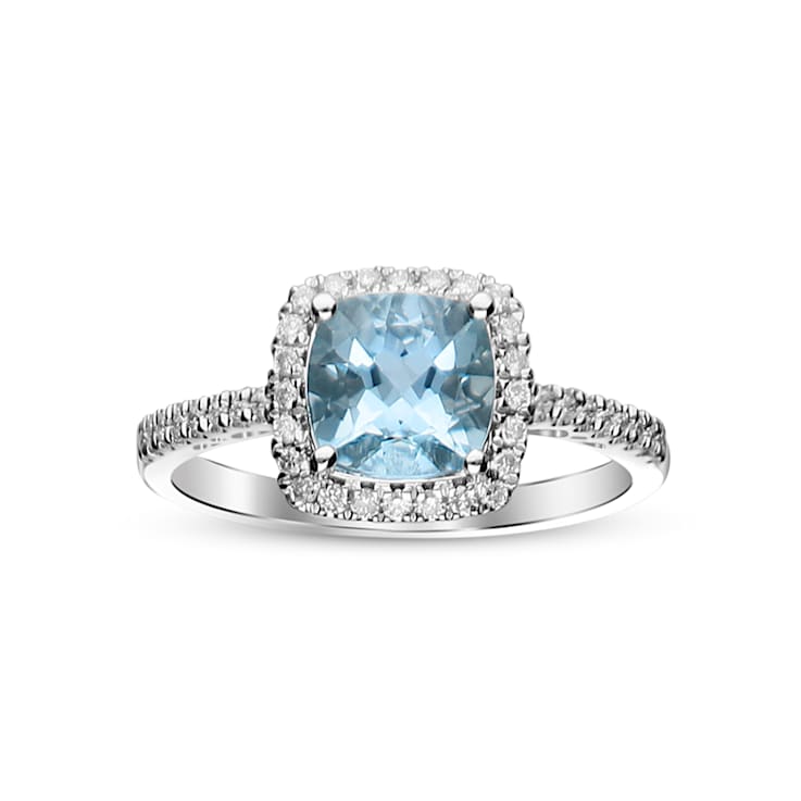 Gin & Grace 14K White Gold Aquamarine & Diamond (I1) Halo Ring