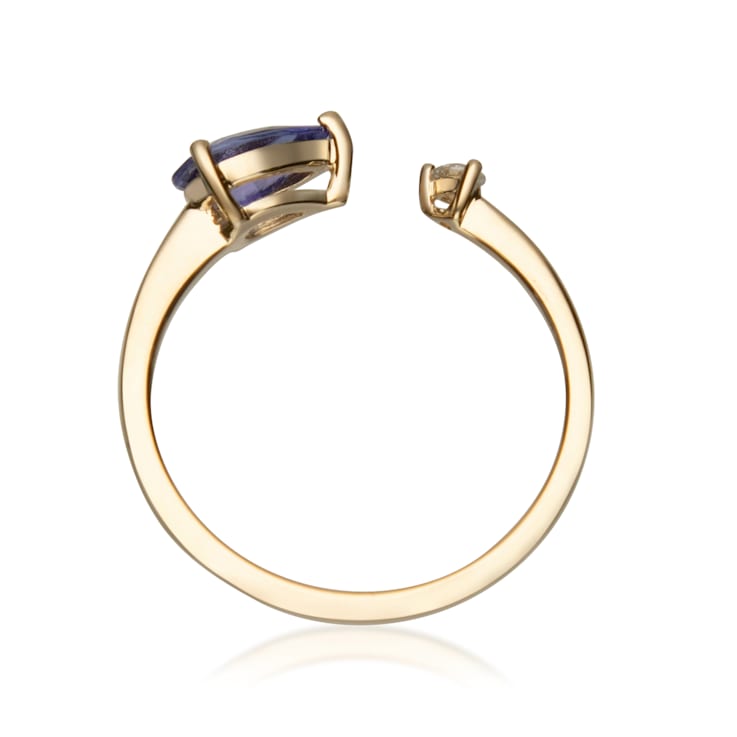 Gin & Grace 14K Yellow Gold Real Diamond Ring (I1) with Genuine Tanzanite