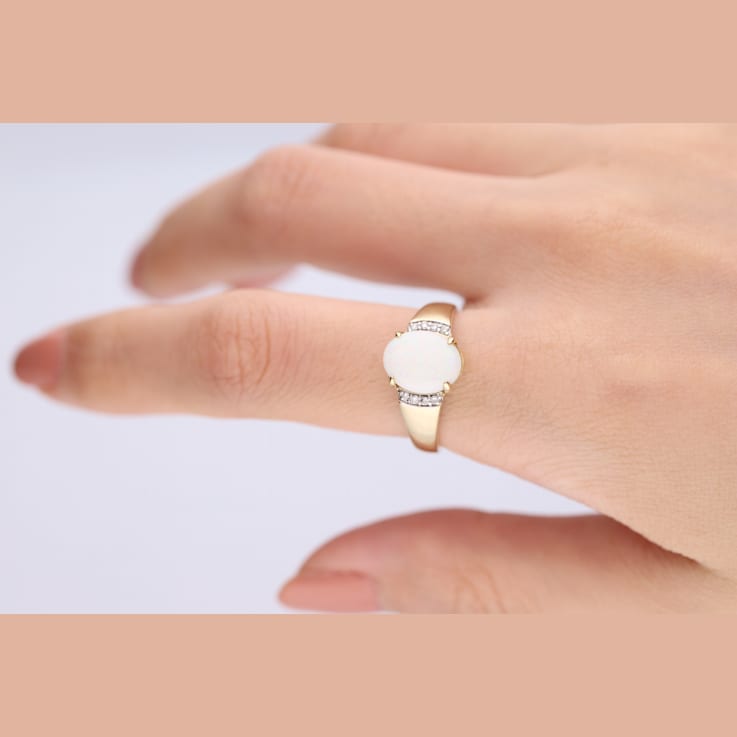 Gin & Grace 10K Yellow Gold Natural Australian Opal & Real
Diamond (I1) Statement Ring