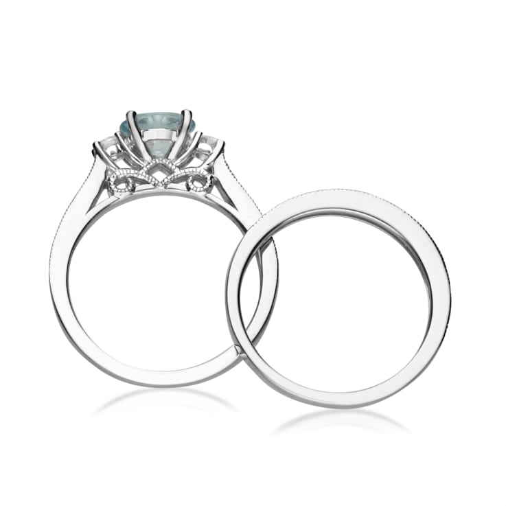 Gin & Grace 14K White Gold Aquamarine Ring with Diamond