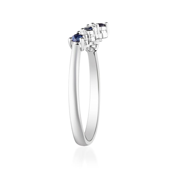 Gin & Grace 10K White Gold Real Diamond Ring (I1) with Natural Blue Sapphire