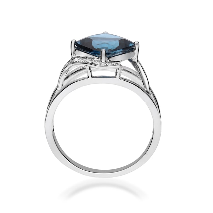 Gin & Grace 10K White Gold Real Diamond Ring (I1) with Genuine
London Blue Topaz