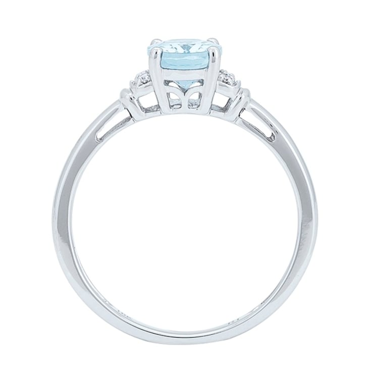 Gin & Grace 10K White Gold Aquamarine Ring with Diamond