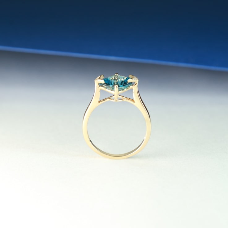 Gin & Grace 14K Yellow Gold Real Diamond Ring (I1) with Genuine
London Blue Topaz