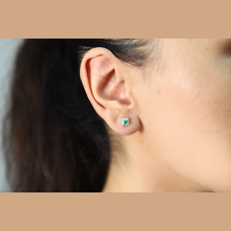Gin and Grace 14K Yellow Gold Natural Zambian Emerald Earrings with Real Diamonds