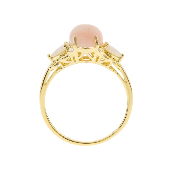 Gin & Grace 10K Yellow Gold Real Diamond Ring (I1) with Natural Pink Opal