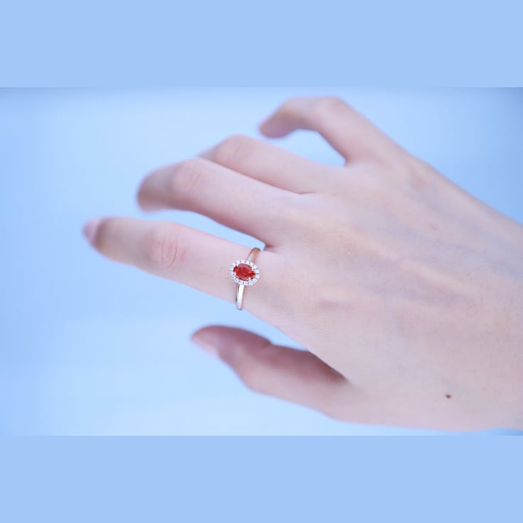 Gin & Grace 14K Rose Gold Real Diamond Anniversary Ring (I1) with
Natural Fire Opal