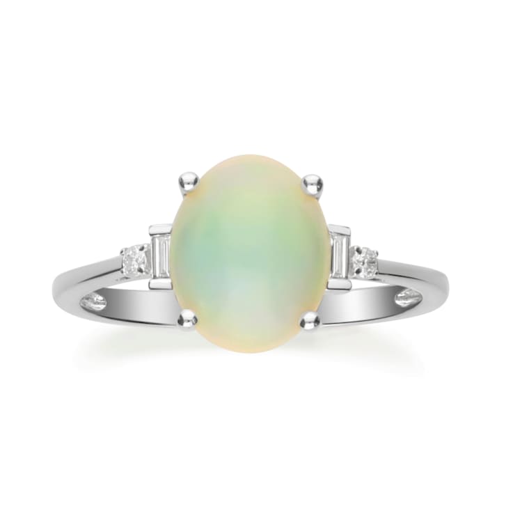 Gin & Grace 10K White Gold Real Diamond Ring (I1) with Natural
Ethiopian Opal