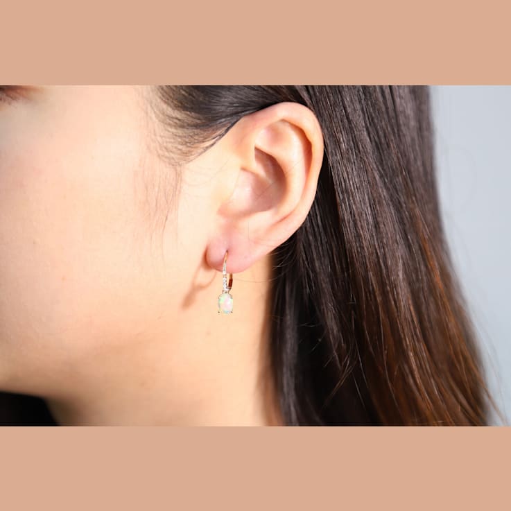 Gin & Grace 14K Yellow Gold Real Diamond(I1) LeverBack Drop Earring
with Natural Australian Opal