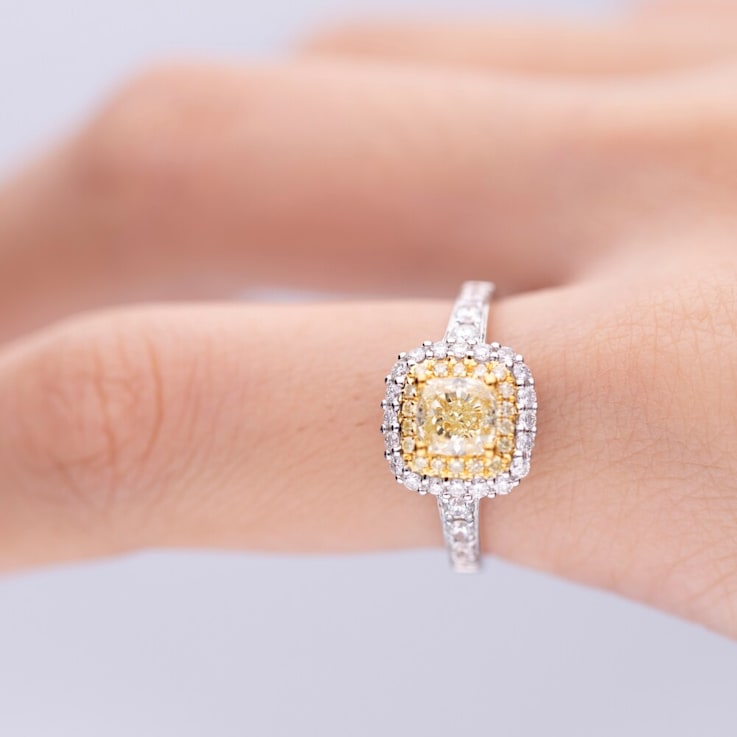 Gin & Grace 18K White Gold Real Diamond Ring (I1) with Natural
Yellow Diamond