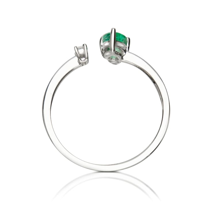 Gin and Grace 14K White Gold Zambian Emerald Ring with Diamonds