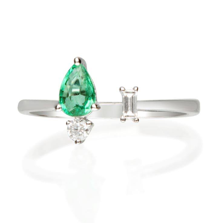 Gin and Grace 14K White Gold Zambian Emerald Ring with Diamonds