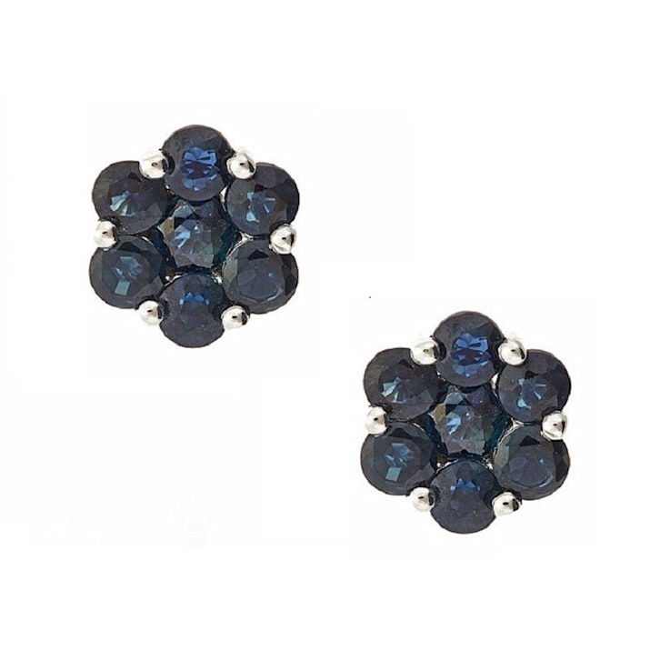 Gin & Grace 14K White Gold Cluster Stud Earring with Natural Blue Sapphire