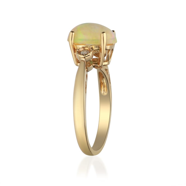 Gin & Grace 10K Yellow Gold Natural Ethiopian Opal & Real
Diamond (I1) Statement Ring