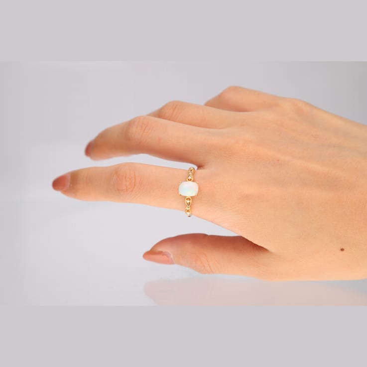 Gin & Grace 14K Yellow Gold White Natural Ethiopian Opal Diamond
(I1) Ring