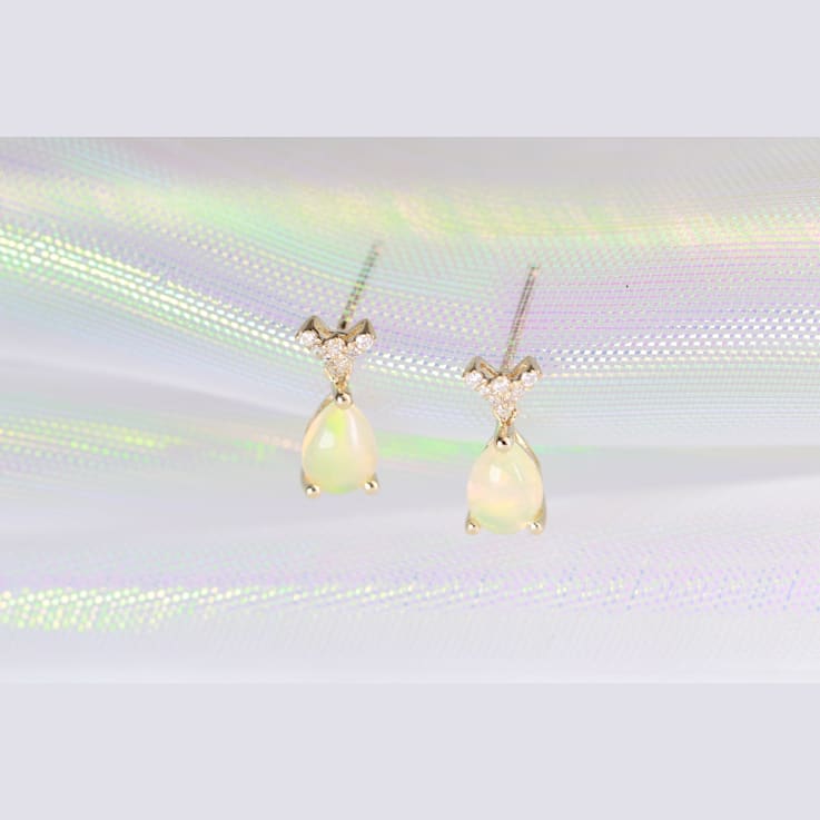 Gin & Grace 14K Yellow Gold Opal and Diamond Drop Earring