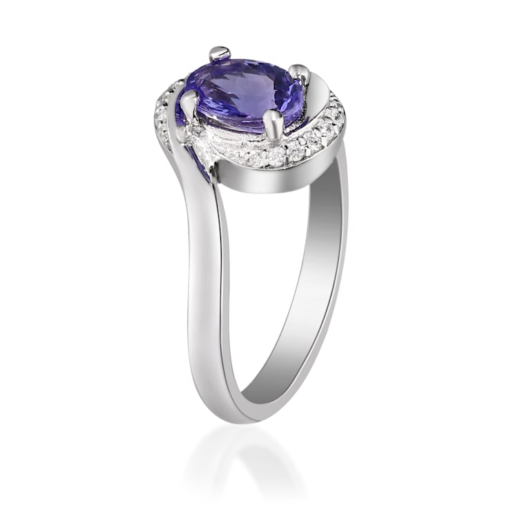 Gin & Grace 925 Sterling Silver Natural Blue Tanzanite With Real
White Diamond Ring