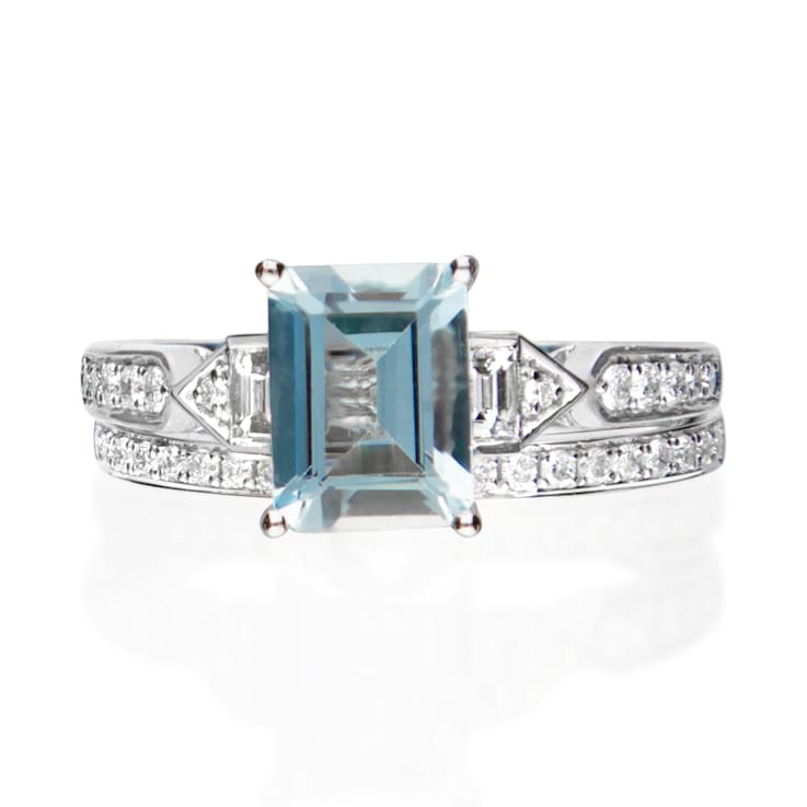 Gin & Grace 14K White Gold Blue Aquamarine with Diamond (I1) Ring