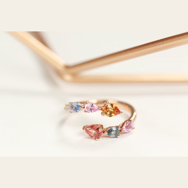 Gin & Grace 14K Rose Gold Real Diamond Ring (I1) with Natural Multi Sapphire