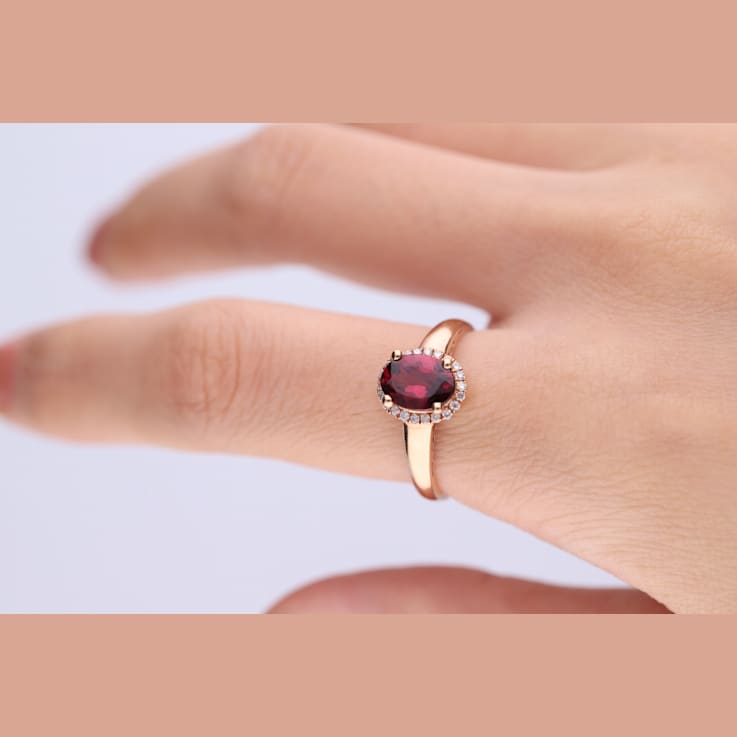 Gin & Grace 10K Rose Gold Real Diamond Ring (I1) with Raspberry
color Natural Rhodolite Garnet