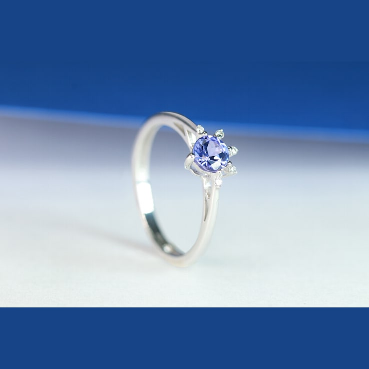 Gin & Grace 14K White Gold Real Diamond Ring (I1) with Genuine Blue Tanzanite