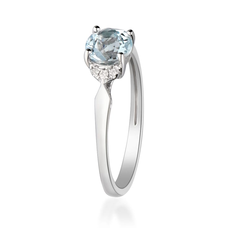 Gin & Grace 14K White Gold Blue Aquamarine with Diamond Ring