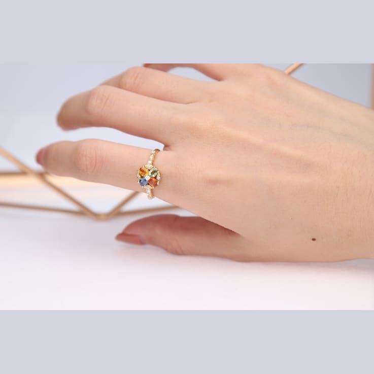 Gin & Grace 14K Yellow Gold Real Diamond Ring (I1) with Natural
Multi Sapphire