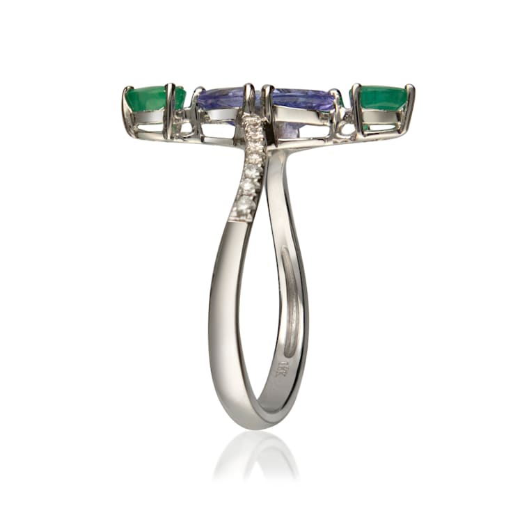 Gin and Grace 18K White Gold Natural Zambian Emerald & Tanzanite
Ring with Real Diamonds