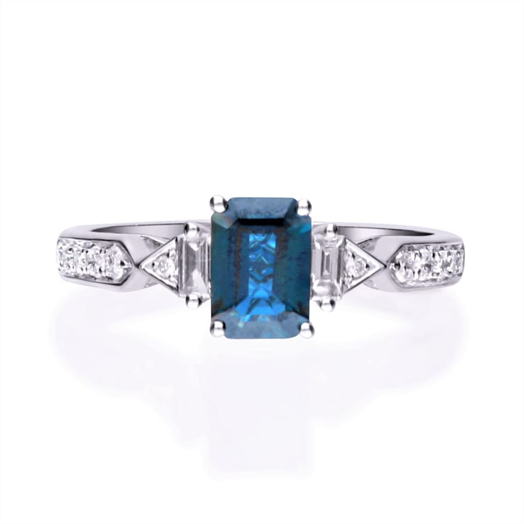 Gin & Grace 14K White Gold Blue Sapphire Ring with Diamonds